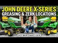 John Deere x Series zerk fittings locations including 4 wheel steer