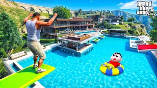 Franklin & Shinchan Building The Biggest Swimming Pool Outside His House In Gta 5