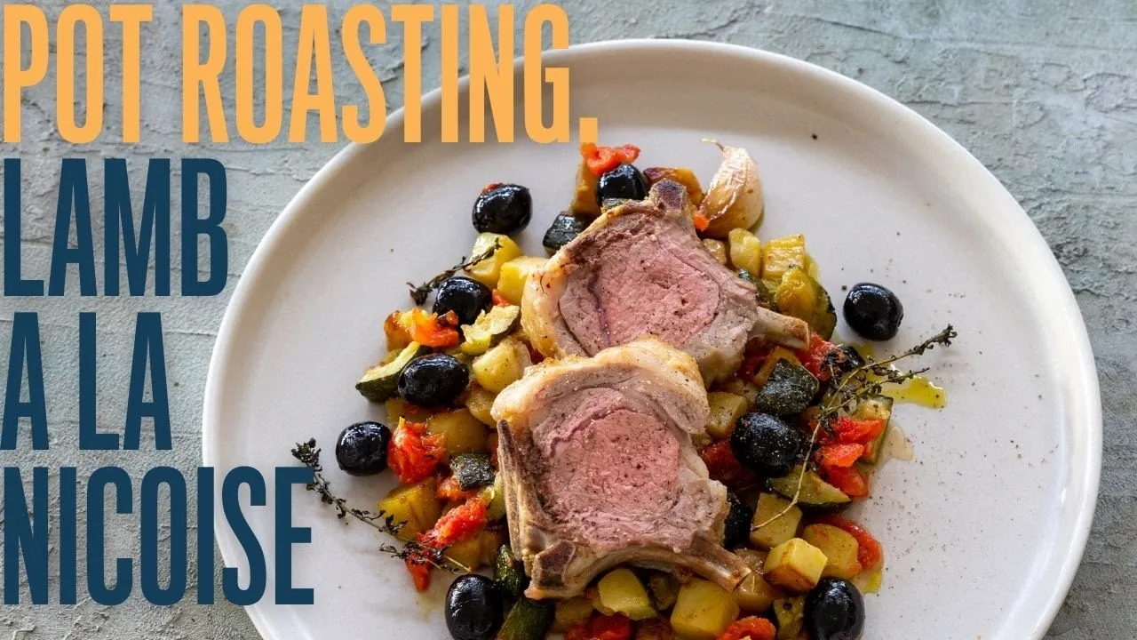 How to pot roast a rack of lamb with vegetable and black olives
