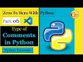 Python Tutorials In Hindi Part 06 Type Of Comments In Python