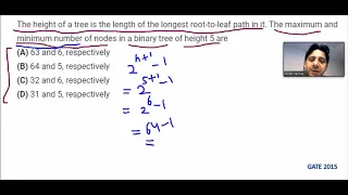 Maximum and minimum nodes in a binary tree of height 5 Tree Data Structure DS GATE 2015