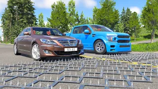 محاكي الحوادث BeamNG.drive | تحدي السيارات ضد الشوك 🚗🚧 (114#)