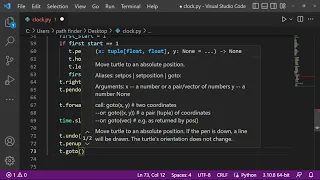 Python Turtle drawing Create Working Clock using python turtle in VS code