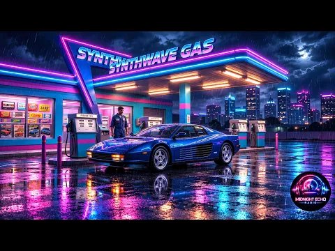 Nostalgic Pit Stop: Synthwave Gas|Continuous Rainy Retrowave Loop