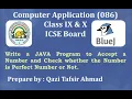 WAP Accept Number Check whether the Number is Perfect Number or Not Class 9 10 ICSE Board