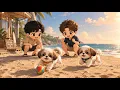 Family Playtime at the Shore Happy Shih Tzus Chibi Beach Vibes