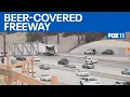 Multi-vehicle crash spills beer cans kegs onto 210 Fwy FOX 11 LA