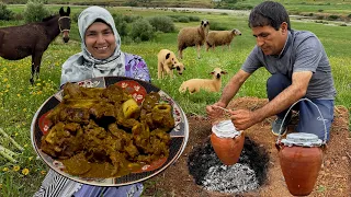 اعداد الطنجية بلحم البقر و طبخها في تنور تقليدي تحت الارض 