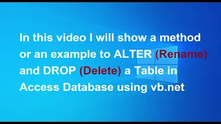 Rename and Delete a Table in Access Database using VB Net