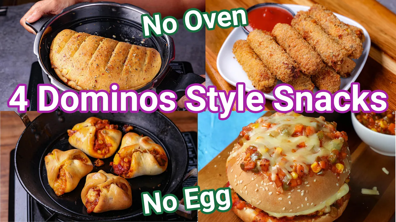 4 Dominos Style Starters Recipe - Homemade No Oven & No Egg   Simple & Easy Dominos Snacks for Kids