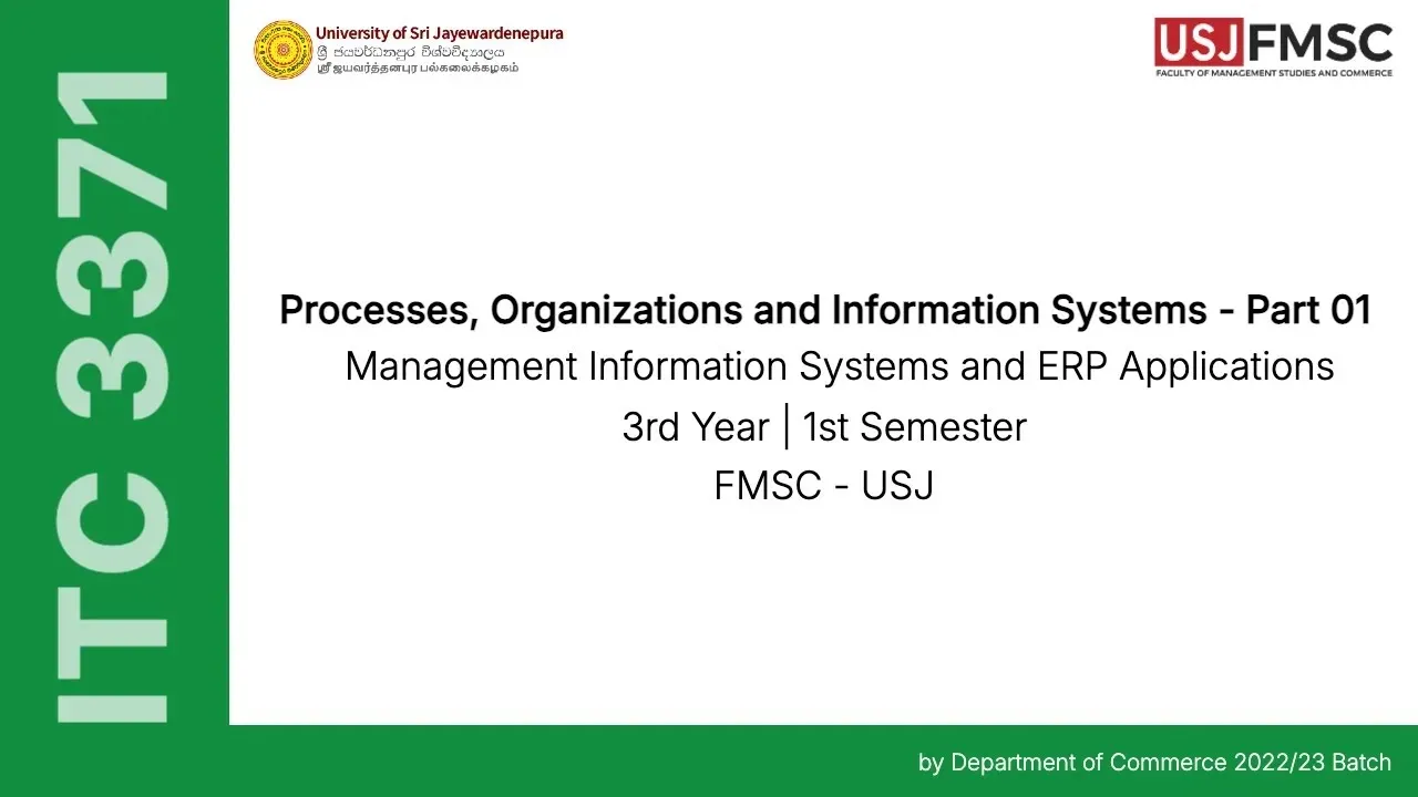 Processes, Organizations & Information Systems - Part 01 | ITC 3371 - Management Information Systems