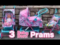 3 Baby Born Strollers Unboxing Baby Doll s Matching Pram Buggy Pushchair Collection