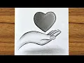 Pencil drawing of hand with heart Easy drawing ideas for beginners Step by step drawing