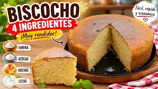 BIZCOCHO con SOLO 4 INGREDIENTES 😍 ¡FÁCIL, ESPONJOSO y ECONÓMICO!