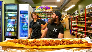 WIN $50 CASH IF YOU CAN FINISH THIS GIANT MEATBALL SUB IN CHICAGO! | BeardMeatsFood