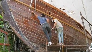 Fairing the HULL of our SALVAGED wooden sailboat — Sailing Yabá 128