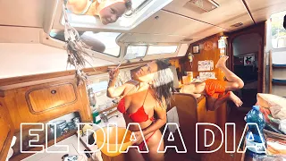 Un dia normal anclando, reparaciones, escuela, deporte y dramas – familia viviendo en barco