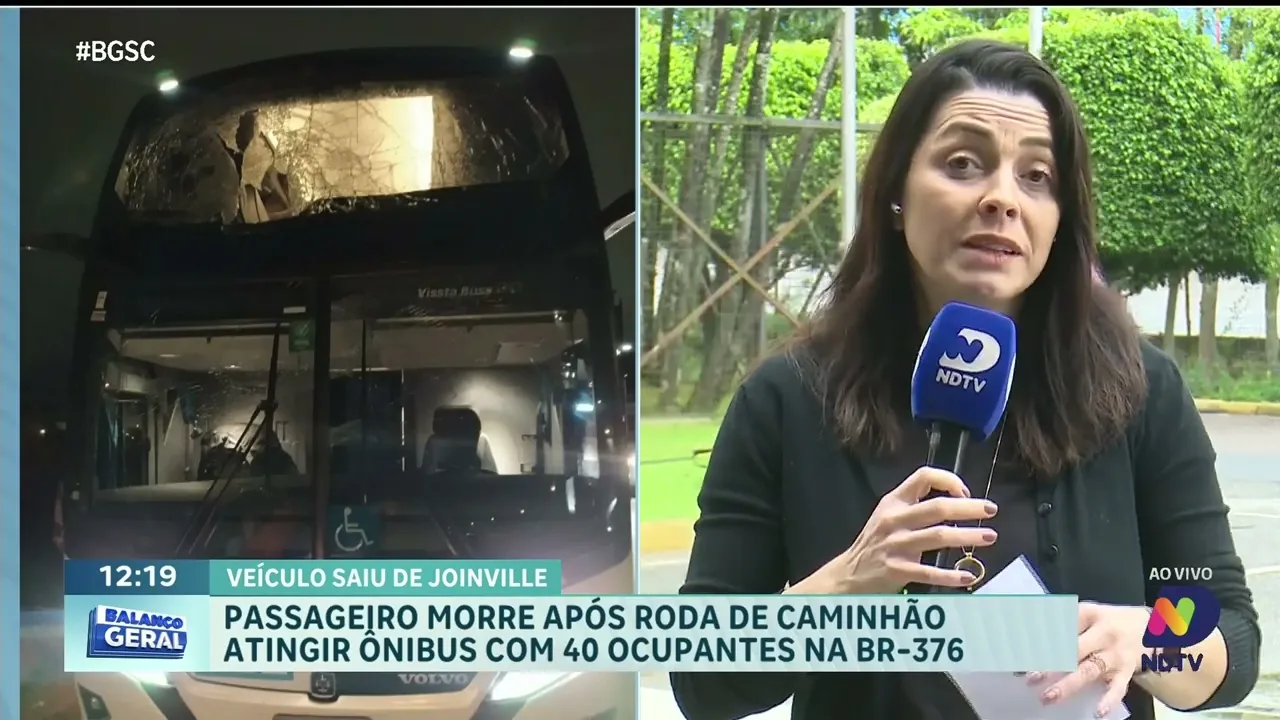 Acidente grave na BR-376: ônibus de Joinville atingido por roda de caminhão