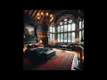 Romantic Gothic Bedroom in Winter with Fireplace and howling Wind