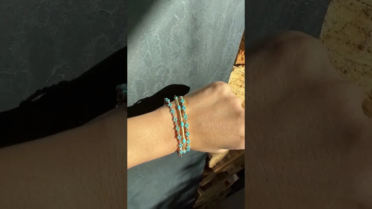 14K Gold Turquoise & Diamond Clover Bangle