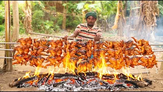 Whole Chickens on Fire!🔥Village Hunter’s Ultimate BBQ Feast 🍗Traditional Fire Roasted Chicken