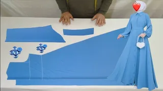 طريقة تفصيل وخياطة عباية كلوش للمحجبات موديل جديد بالكول شوميز Dress Cutting And Stitching Abaya 