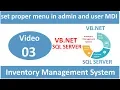how to set proper menu in admin and user MDI in vb net inventory management system