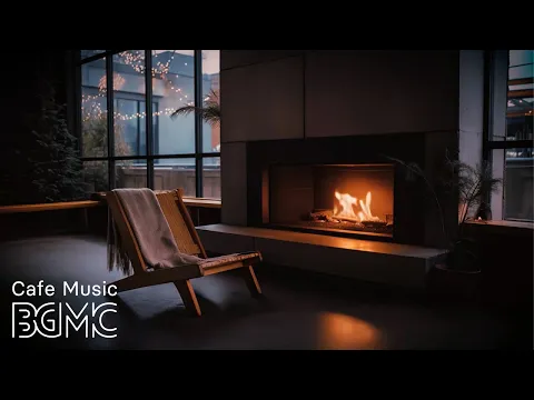 4K Cozy Winter Cafe with Slow Bossa Nova & Crackling Fireplace | Background Music for Sleep & Study