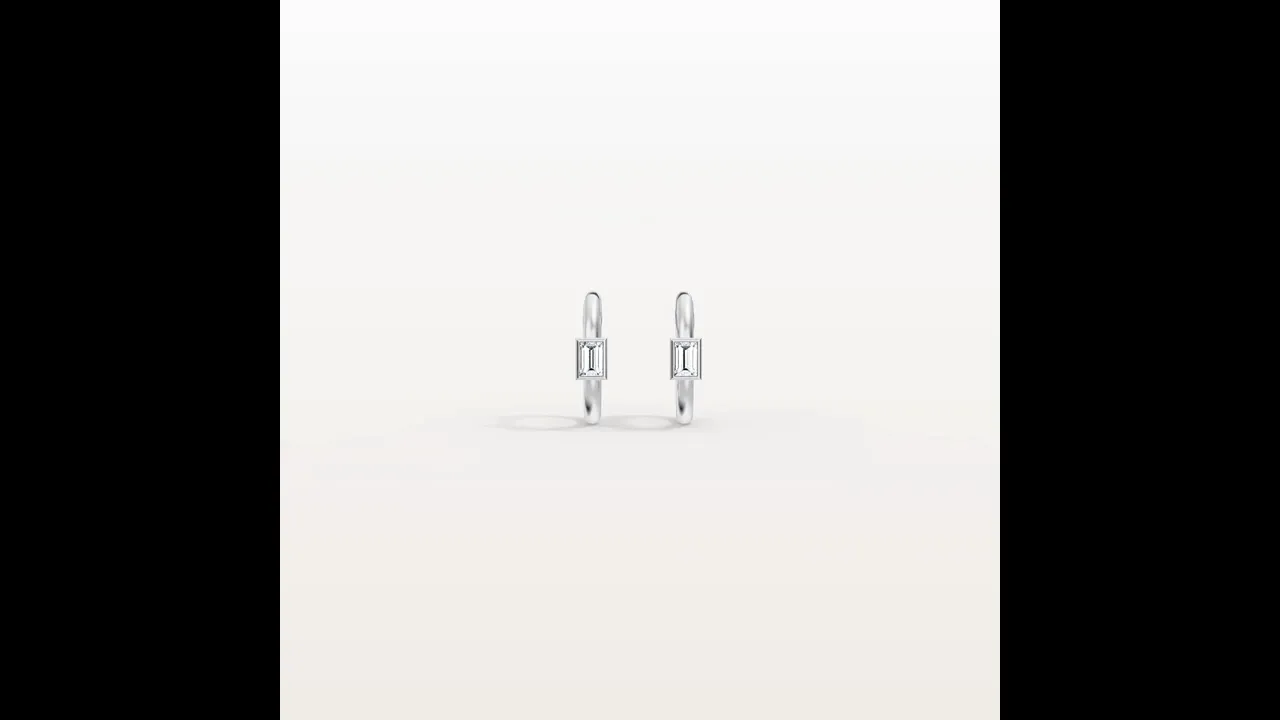 12mm Emerald Cut Lab-Grown Diamond Huggie Hoop Earrings in 14K Gold/Platinum