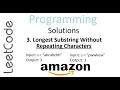 Longest Substring Without Repeating Characters Python Amazon