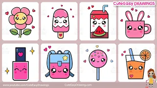 8 Cute Easy Drawings Video for Kids | 1 Hour Drawing & Coloring Compilation