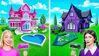 wednesday vs barbie one colored house challenge by multi do smile