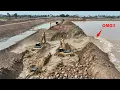 OMG!! WOW!! 😱 Excavator Takes Big Risk in Canal Construction — Bulldozer \u0026 Dump Truck Support