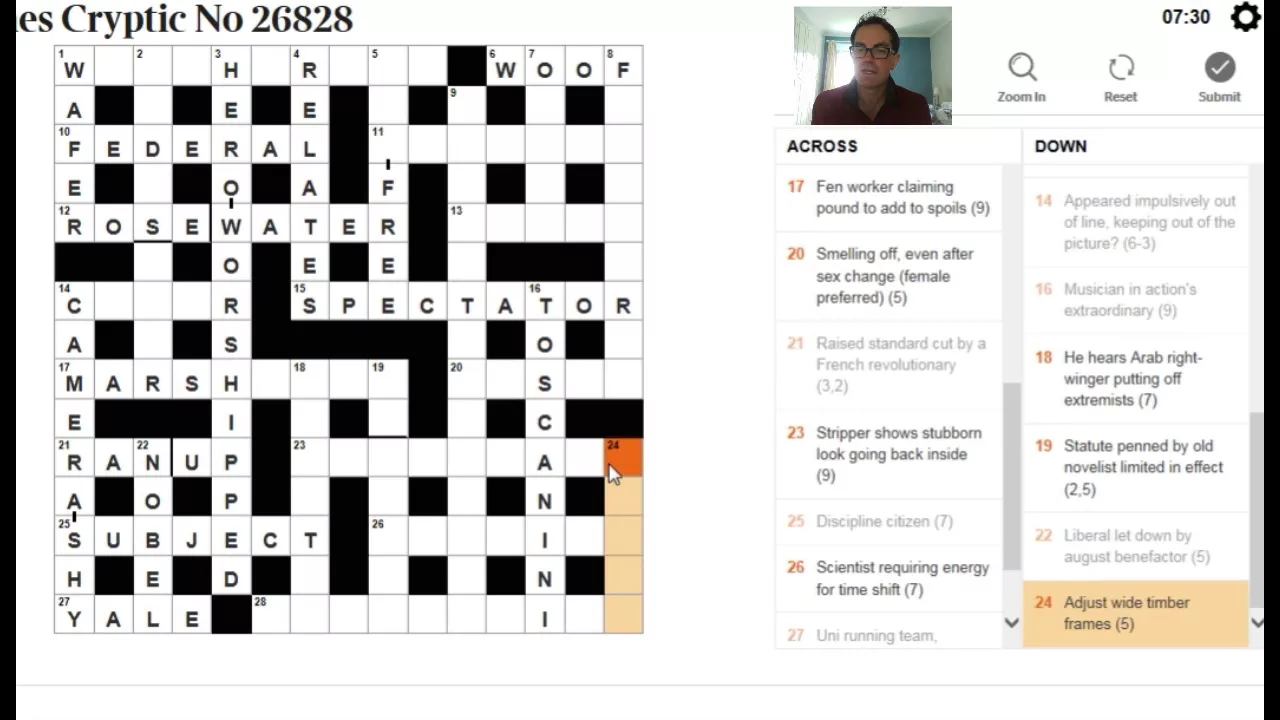 Solving The Times crossword from 10 Sept 2017