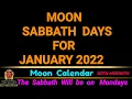 Sabbath Days for Jan 2022 - Lunar Sabbath