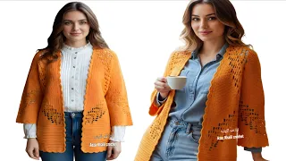 جاكيت كروشيه بدون حردات ج١ كارديجان كروشيه سترة سداسية بقطعة واحده Crocheted Hexagon Cardigan 