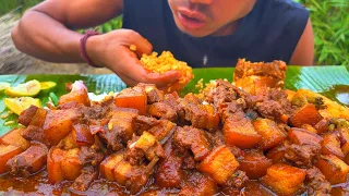 7KG LOCAL PORK MEAT Recipe 😋COOKING & Eating Vlog ASMR | Delicious Gahori Meat Curry in Outdoor 🍛!