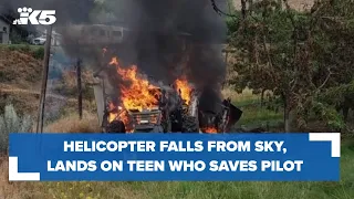 Helicopter falls from the sky lands on teen who saves pilot