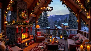 Warm Balcony Winter Ambience Soft Jazz Piano Crackling Fireplace Sounds For Snowy Days Relaxing 