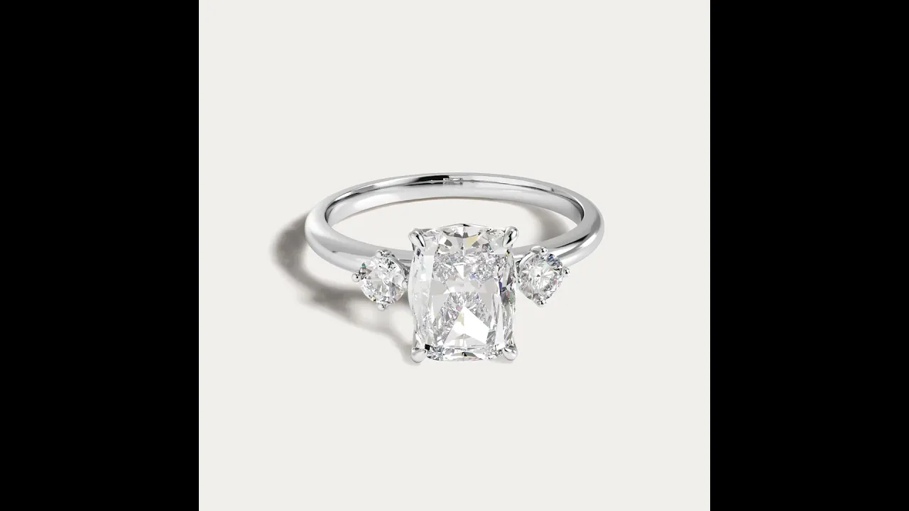 Manon丨Elongated Cushion Lab Diamond Three-Stone Engagement Ring
