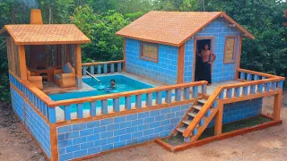Building an Amazing Jungle House with a Pool, Kitchen and Sofa!