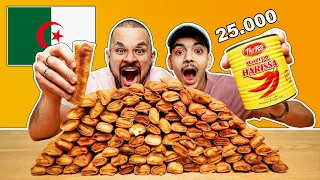 تحدي اكل ١٠٠ حبة بوراك جزائري مع الهريسة النارية بمعدل ٢٥،٠٠٠ سعرة حرارية🫔🌶️ - Algerian Bourek