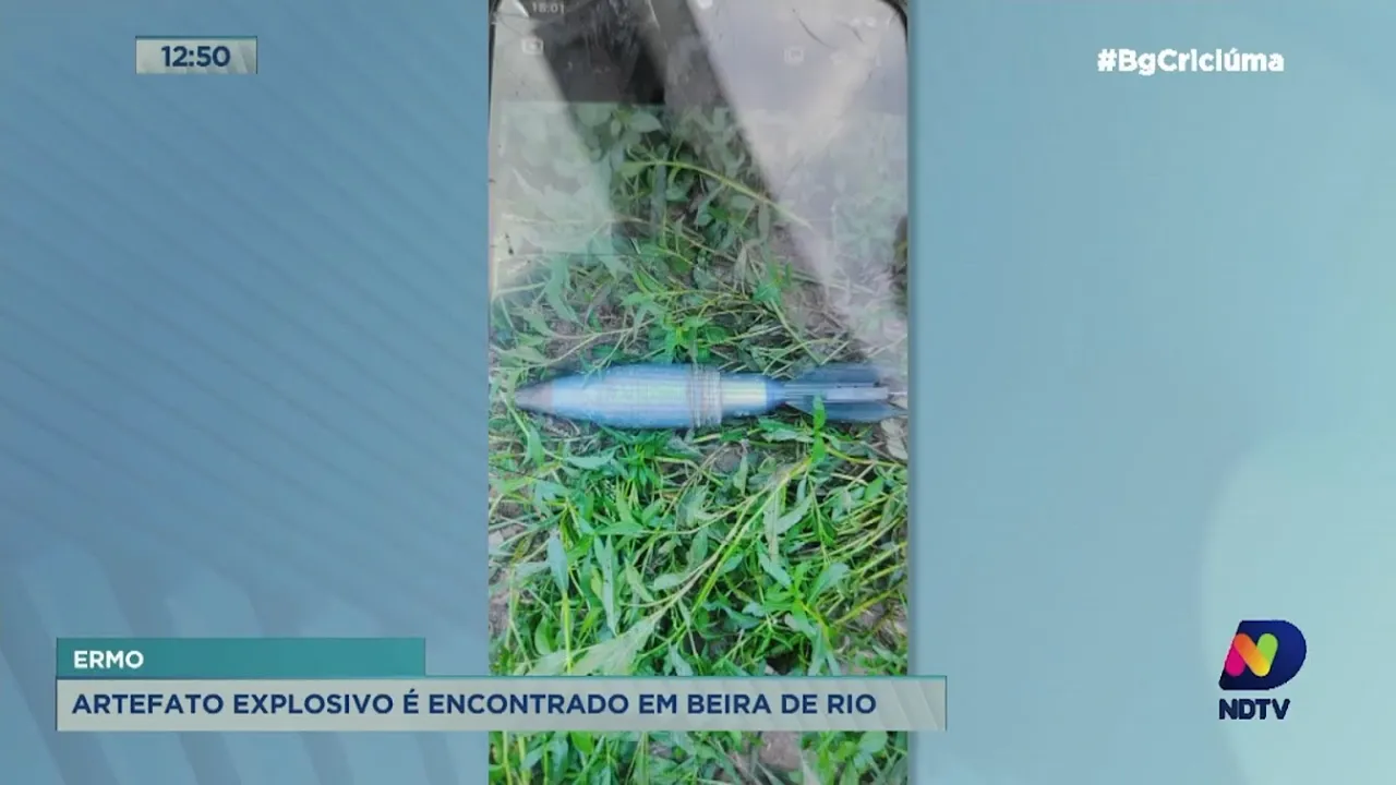 Morteiro é encontrado por pescador na beira do rio em Ermo