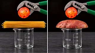 1000°C Red Hot Metal Ball vs Spaghetti, Potato, Balloon & Bread!