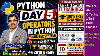 Python Day 5 Operators in Python Number Systems Full Recorded Class Telugu Free Python