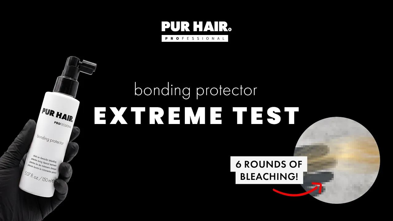 PUR HAIR Bonding Protector im Extremtest: Zwei Haarsträhnen werden sechsmal blondiert, eine mit und eine ohne Bonding Protector.