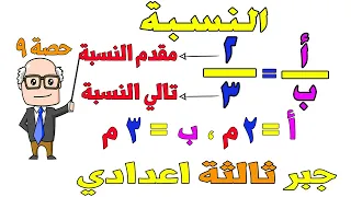 النسبة الدرس الاول في الوحدة الثانية جبر للصف الثالث الاعدادي الترم الاول حصة 9 