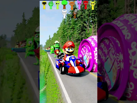 Paw Patrol & Mario & Spiderman & Train & Gummy Bear & Squid Game VS Barbie in BeamNG.Drive