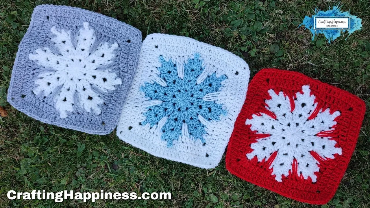 How to Crochet The Snowflake Square (EASY Motif Pattern) - Crafting Happiness