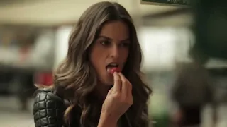 Sexy Brunette in a Leather Mini Skirt Leather Jacket